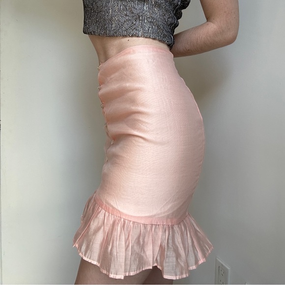 Vintage Sheer Light Pink Button-Up Skirt - Picture 2 of 2